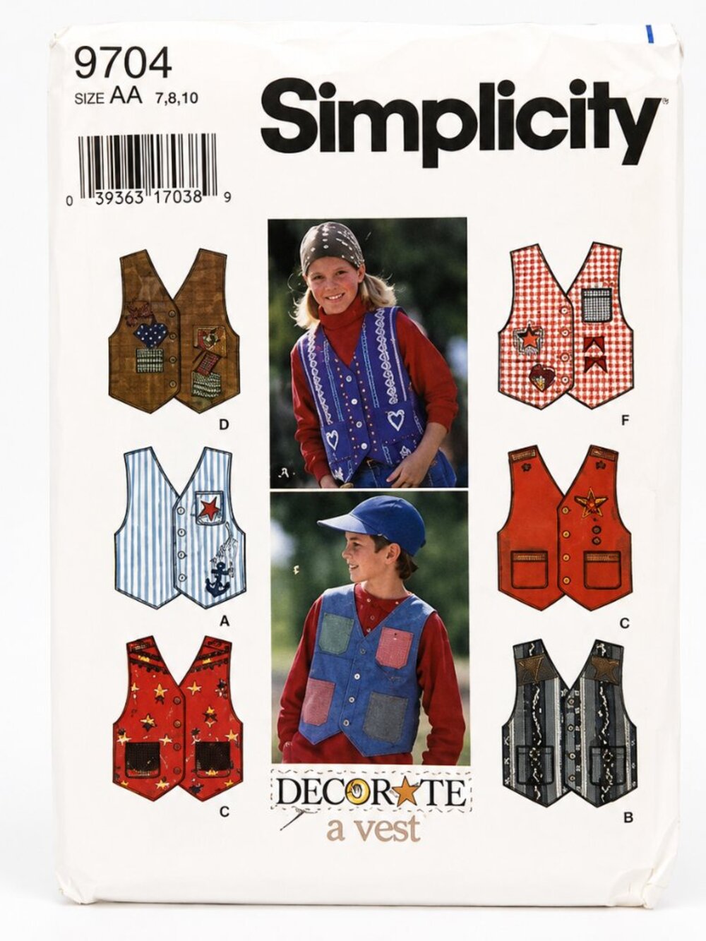 Vintage Simplicity 9704 Kids Decorate a Vest Sewing Pattern Size 7–10